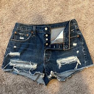 Levi's 501 Jean Shorts - Dark Wash Distressed